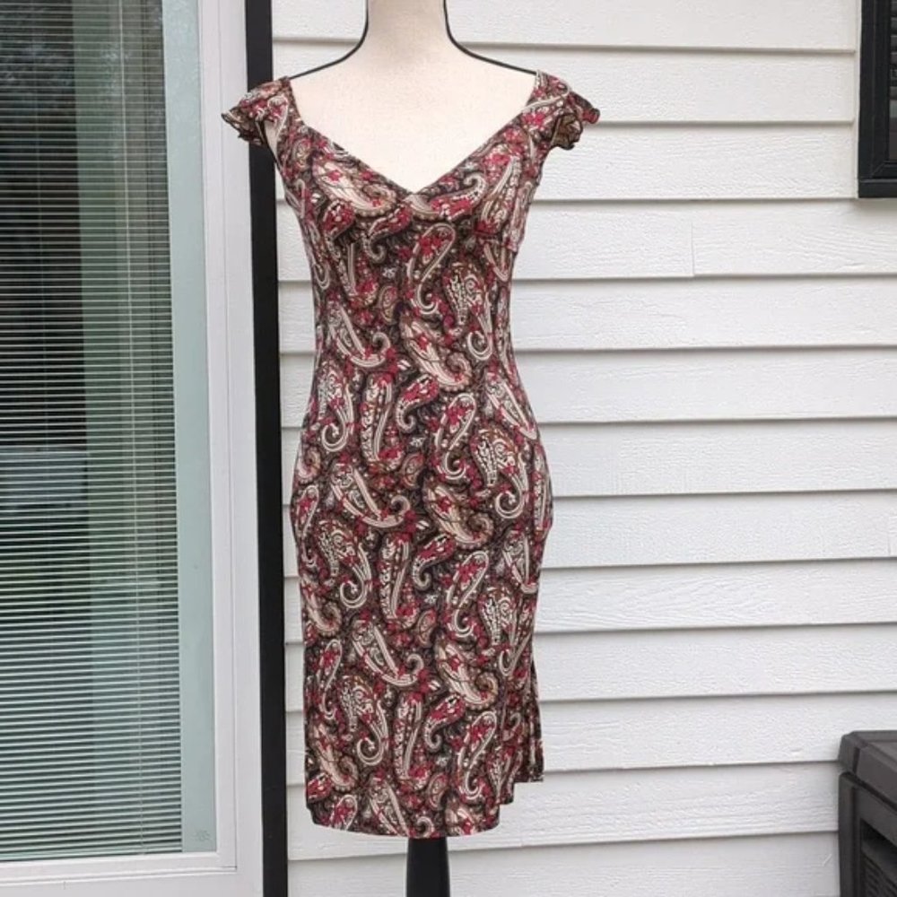 NWT Janette Fitted Ruffle Sleeve Sleeveless Patterned Y2K Dress